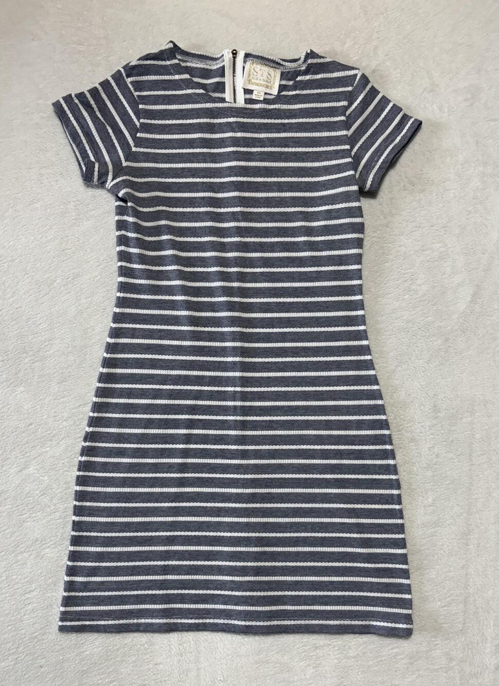 Sail to Sable Dress Womens XS Blue Striped Shift Short Sleeve Crew Neck STS